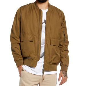 Topman Wilt Bomber Jacket In Khaki/olive Mens. Medium. Flap-patch pockets.